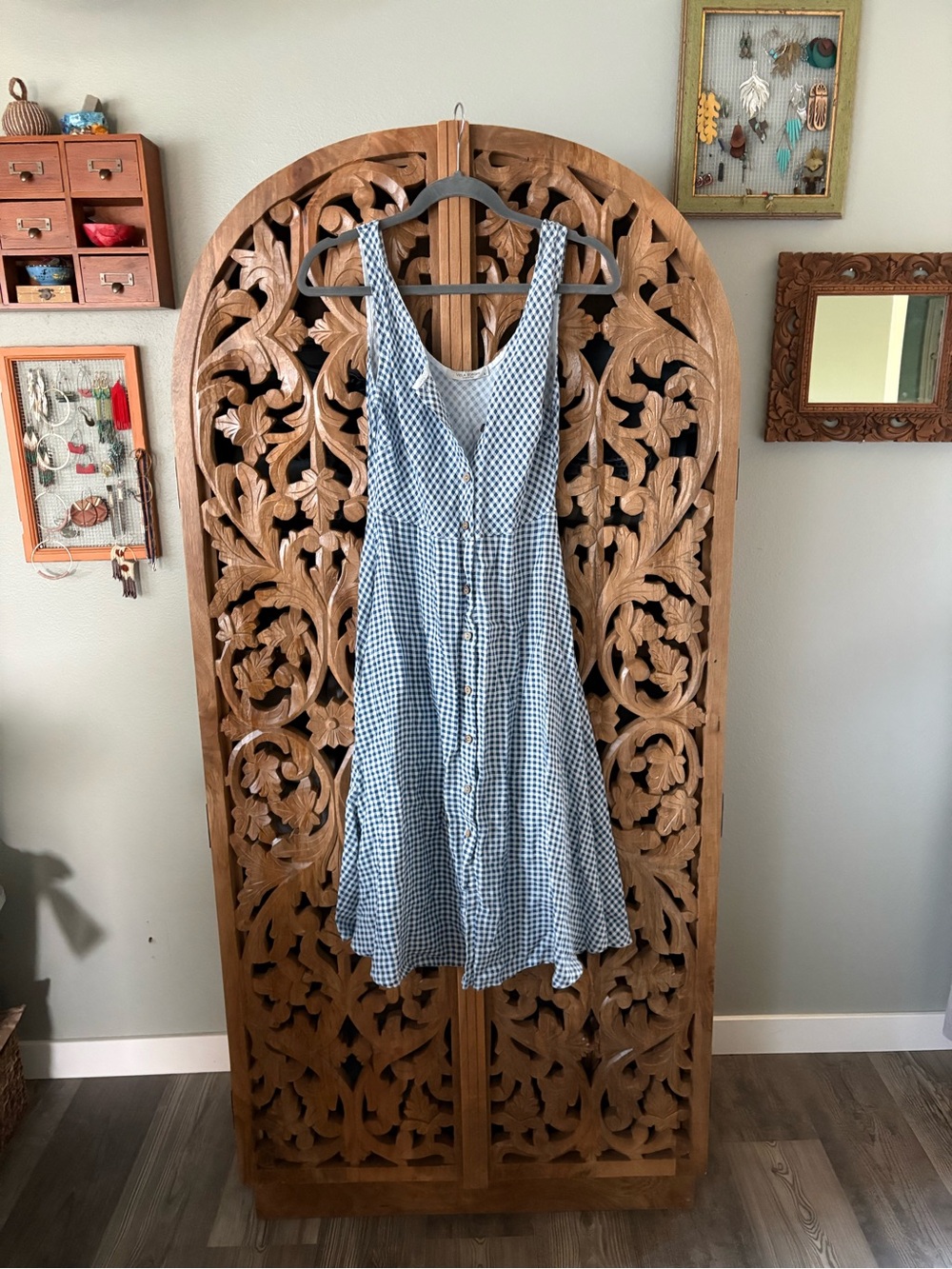 Linen Blue Gingham Button-Front Sundress - Picture 6 of 6